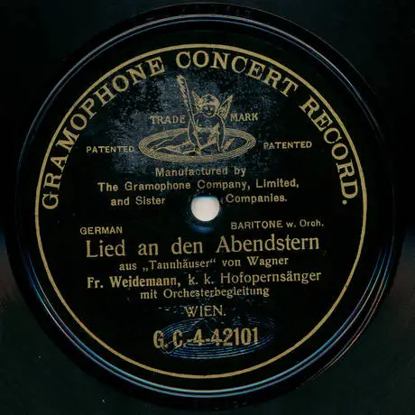   Friedrich Weidemann - Schellacklabel der Aufnahme "O du mein holder Abendstern" aus Richard Wagners Tannhäuser.