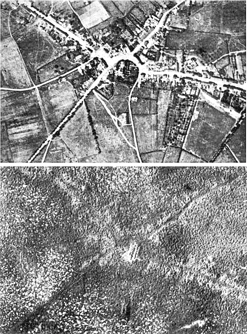 2 Luftbilder der Ortschaft Passechendale - vor und nach der Dritten Ypernschlacht