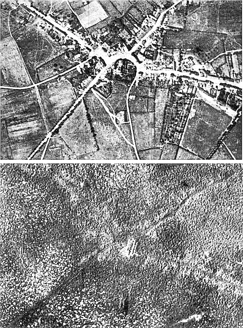 2 Luftbilder der Ortschaft Passechendale - vor und nach der Dritten Ypernschlacht