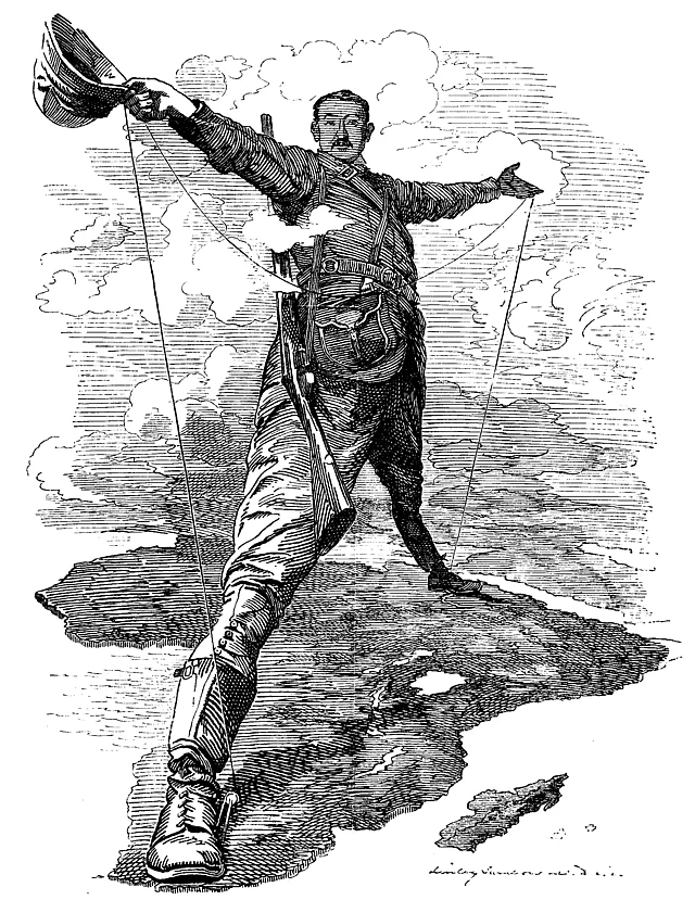 Cecil Rhodes als Kolonialriese - From Cairo to Capstadt - Karikatur