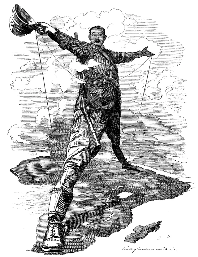 Cecil Rhodes als Kolonialriese - From Cairo to Capstadt - Karikatur