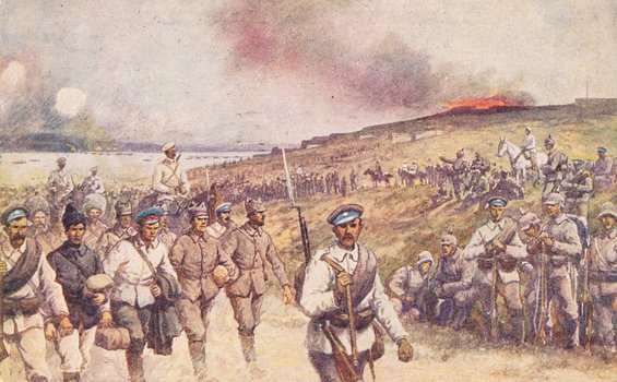 Bulgarische und deutsche Truppen bringen rumänische und russische Gefangene ein.