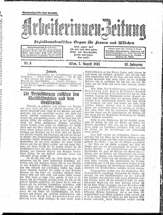<p>Arbeiterinnnen-Zeitung vom 7. August 1923</p>
