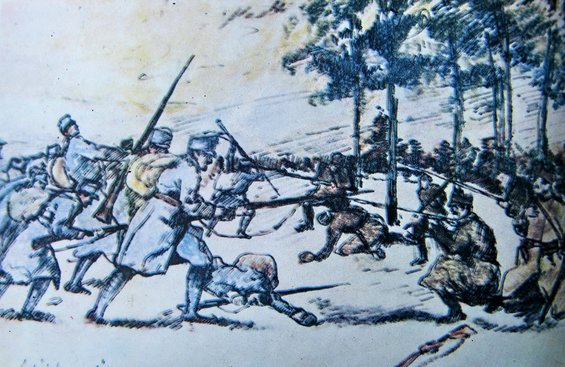 Österreich-ungarische und rumänische Truppen im Gefecht