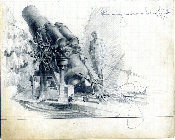 Zeichnung des 30,5 cm Skoda-Mörsers &quot;Luzifer&quot; aus dem Jahr 1917