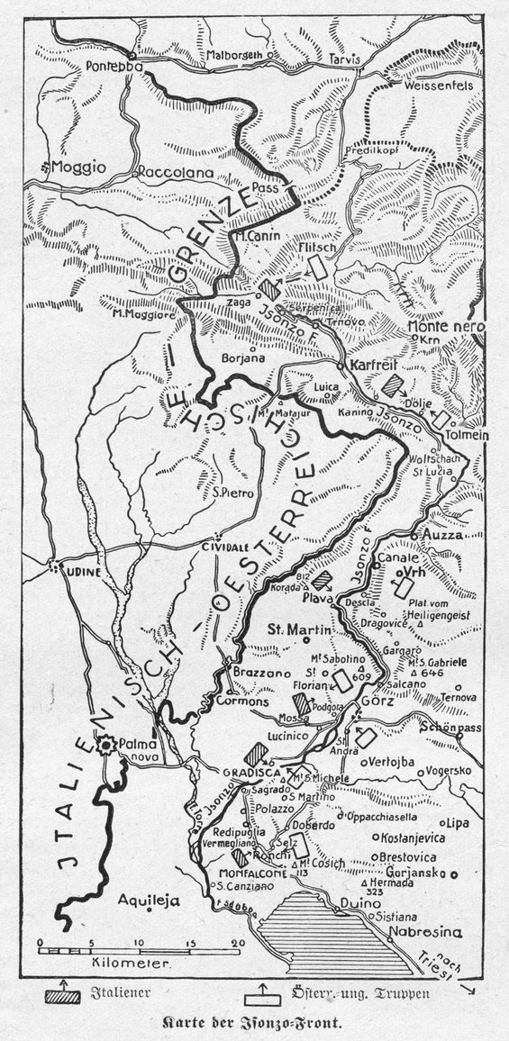 Verlauf der Front am Isonzo 1915